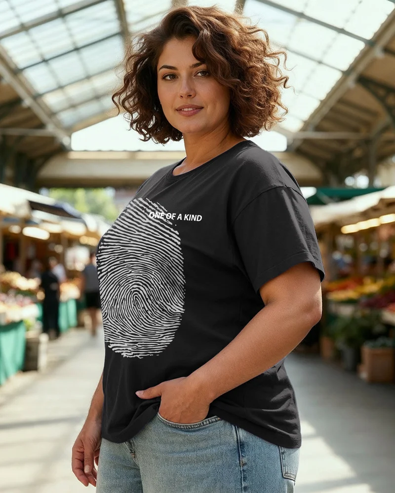 bewakoof Women's Jet Black One Of A Kind Graphic Printed Boyfriend Plus Size T-shirt